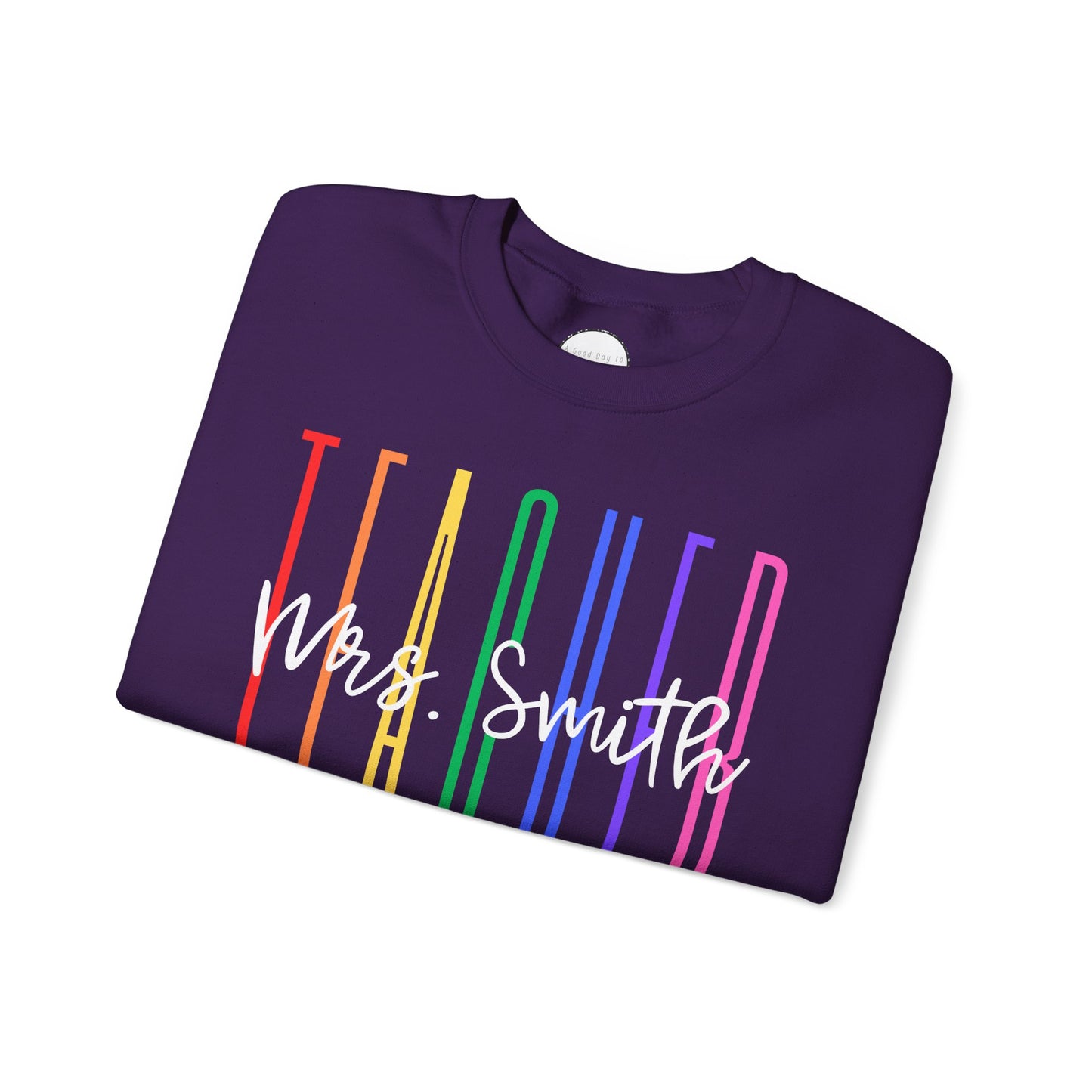 Rainbow Teacher Crewneck with Chest Personalization