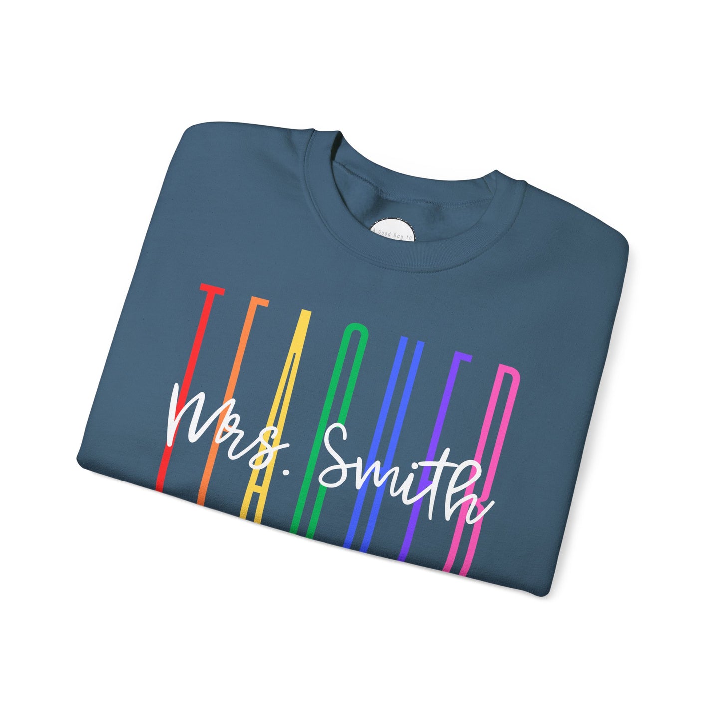 Rainbow Teacher Crewneck with Chest Personalization