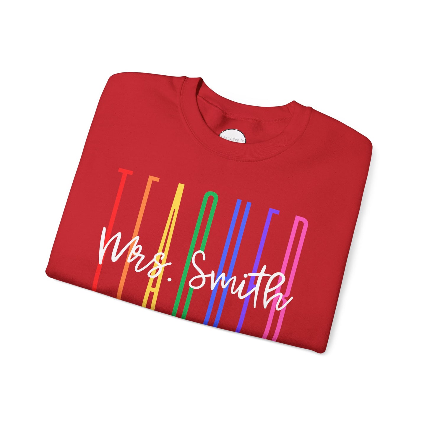 Rainbow Teacher Crewneck with Chest Personalization