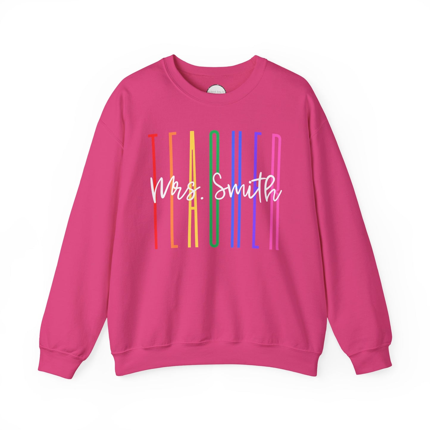 Rainbow Teacher Crewneck with Chest Personalization