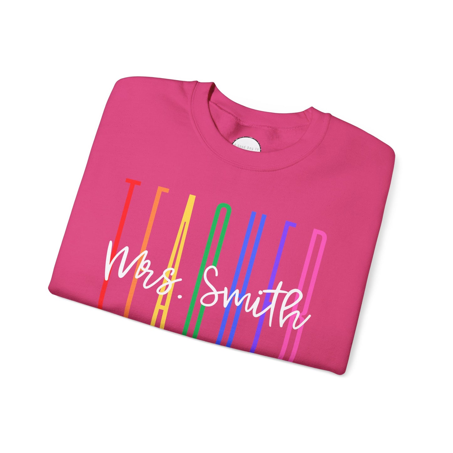Rainbow Teacher Crewneck with Chest Personalization