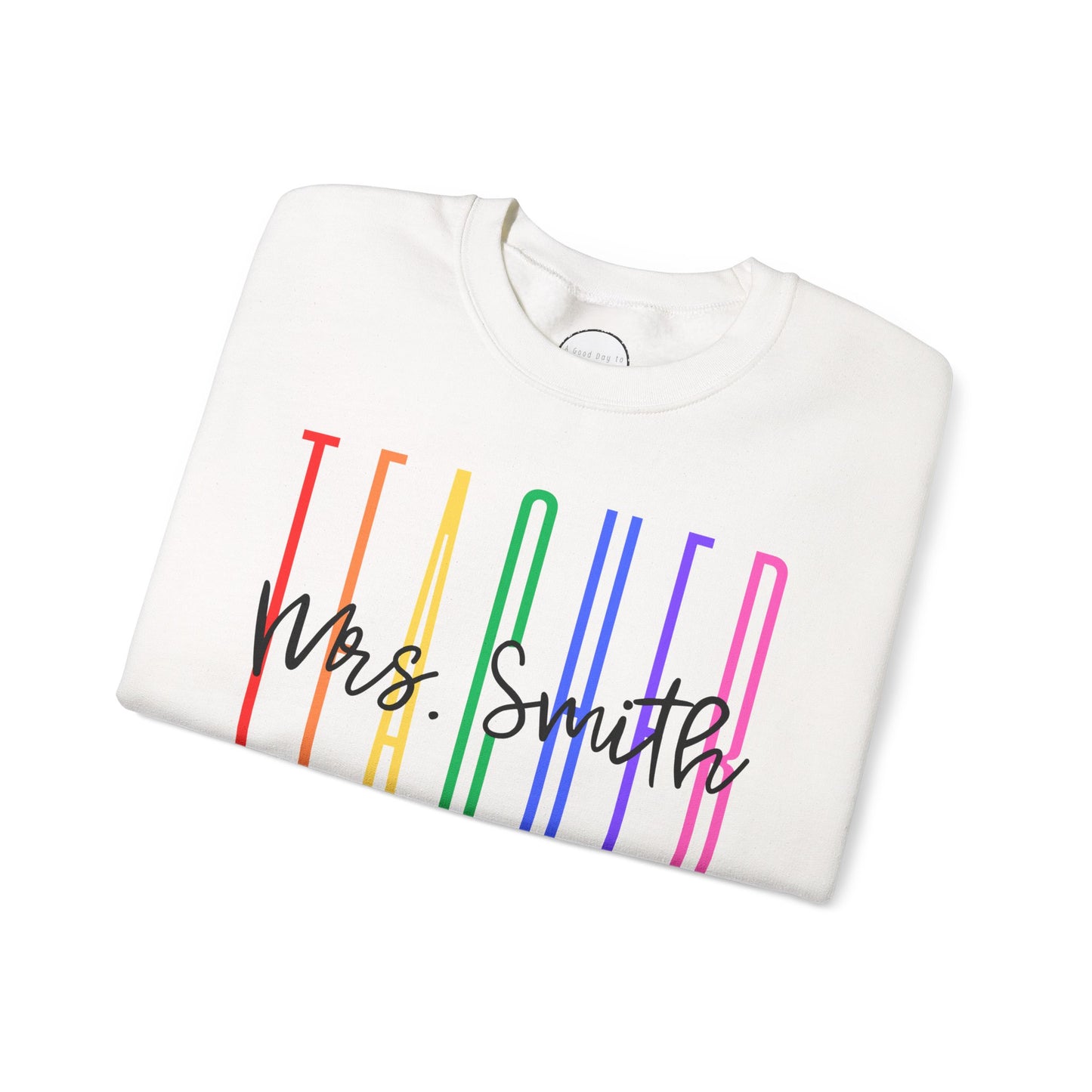 Rainbow Teacher Crewneck with Chest Personalization