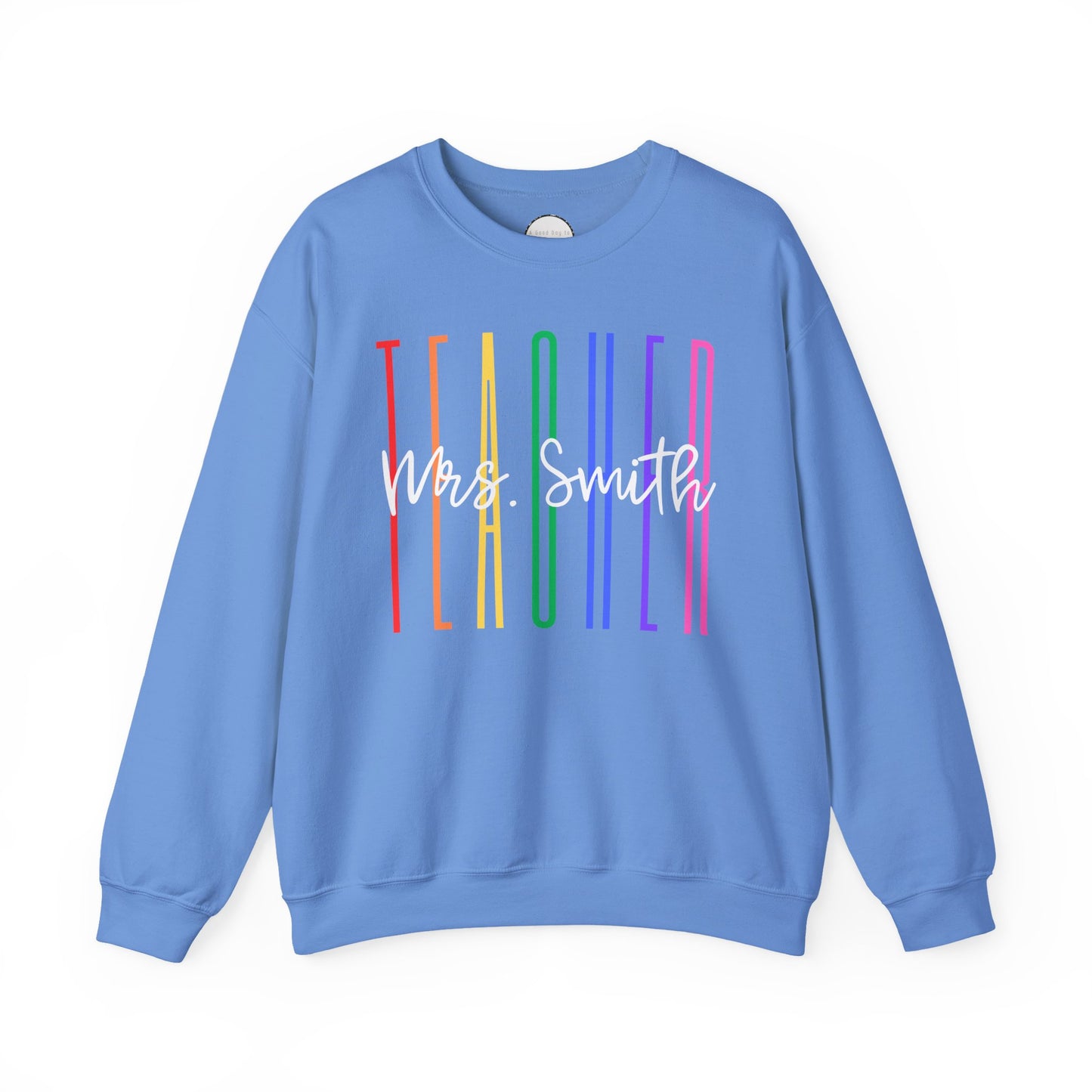 Rainbow Teacher Crewneck with Chest Personalization
