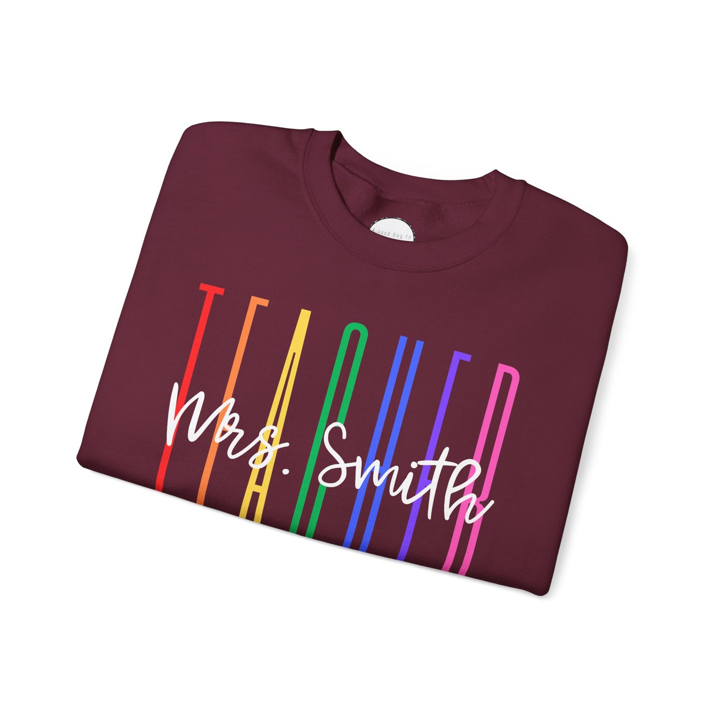 Rainbow Teacher Crewneck with Chest Personalization