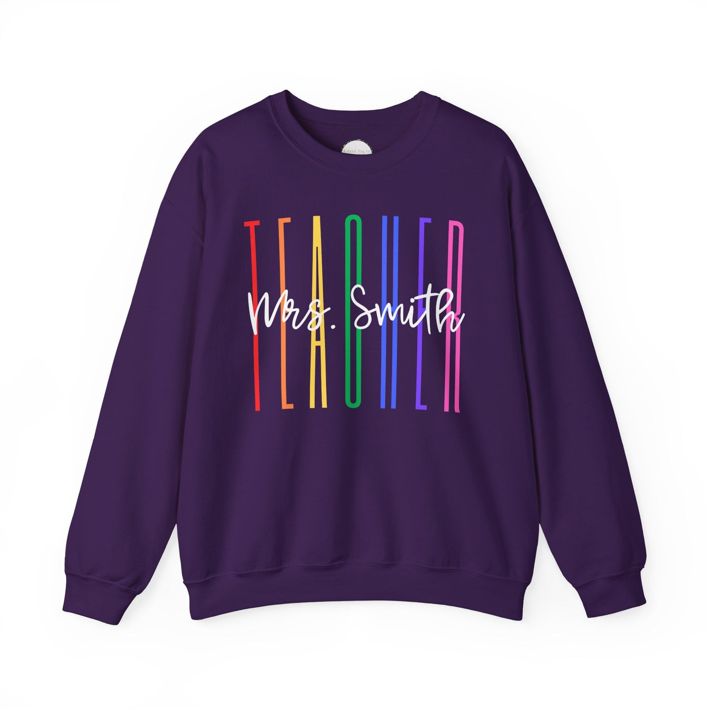 Rainbow Teacher Crewneck with Chest Personalization