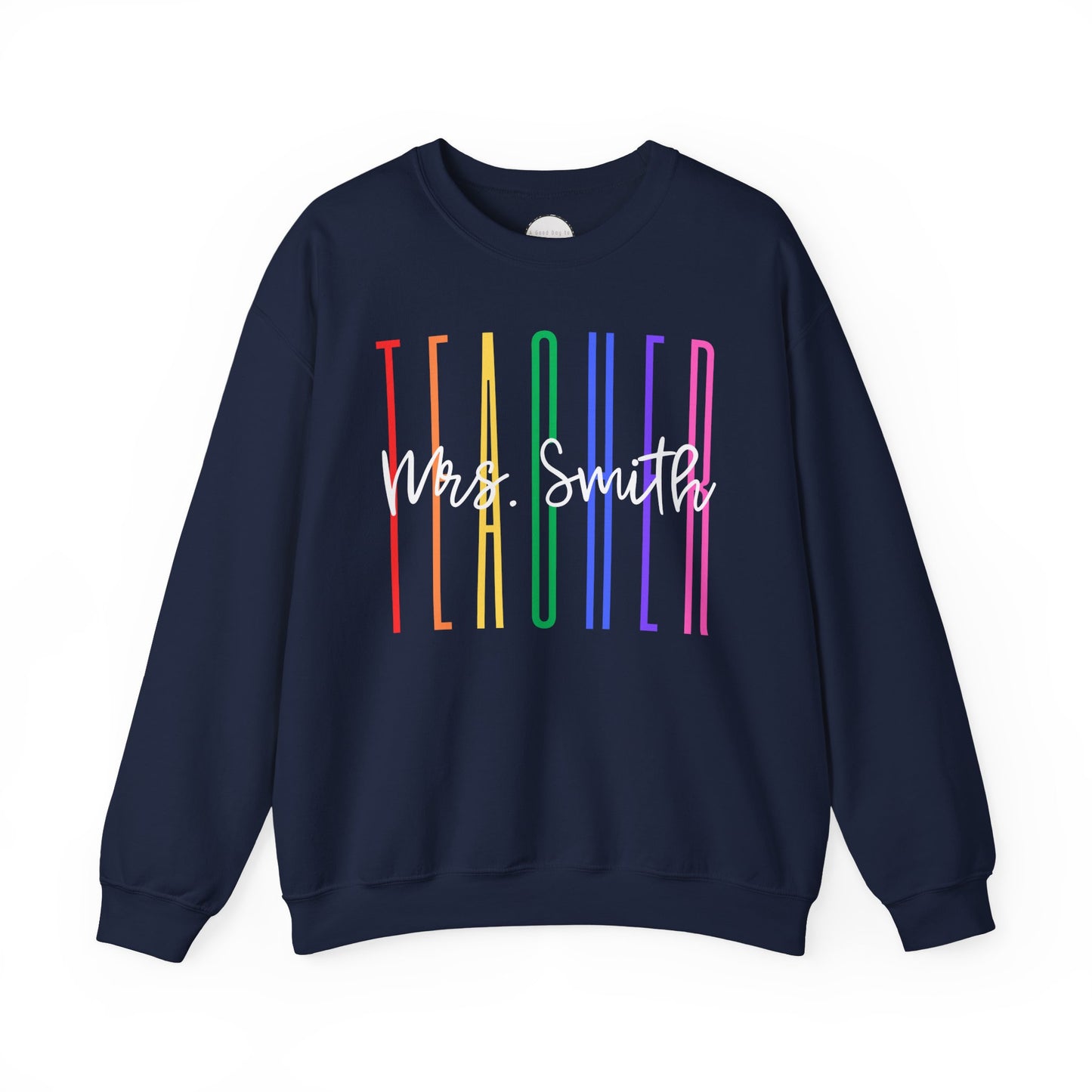 Rainbow Teacher Crewneck with Chest Personalization