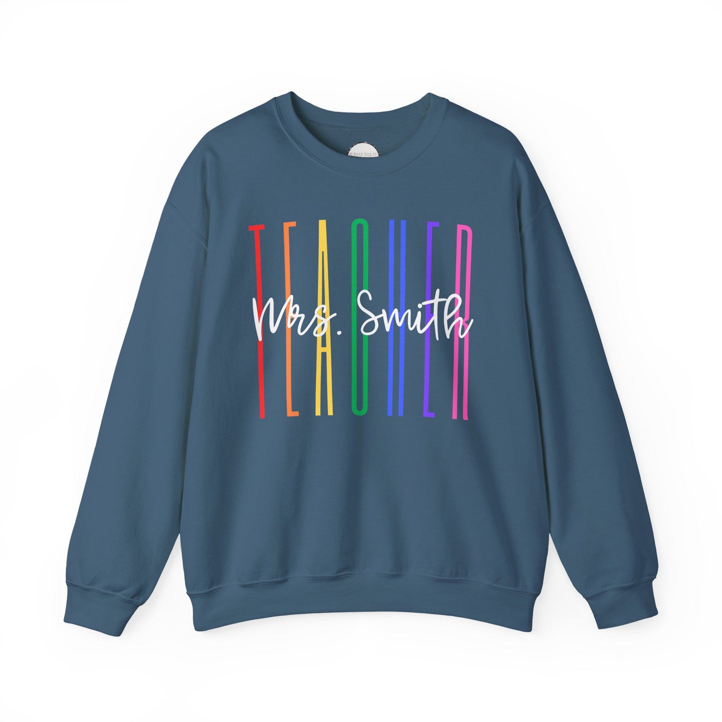 Rainbow Teacher Crewneck with Chest Personalization