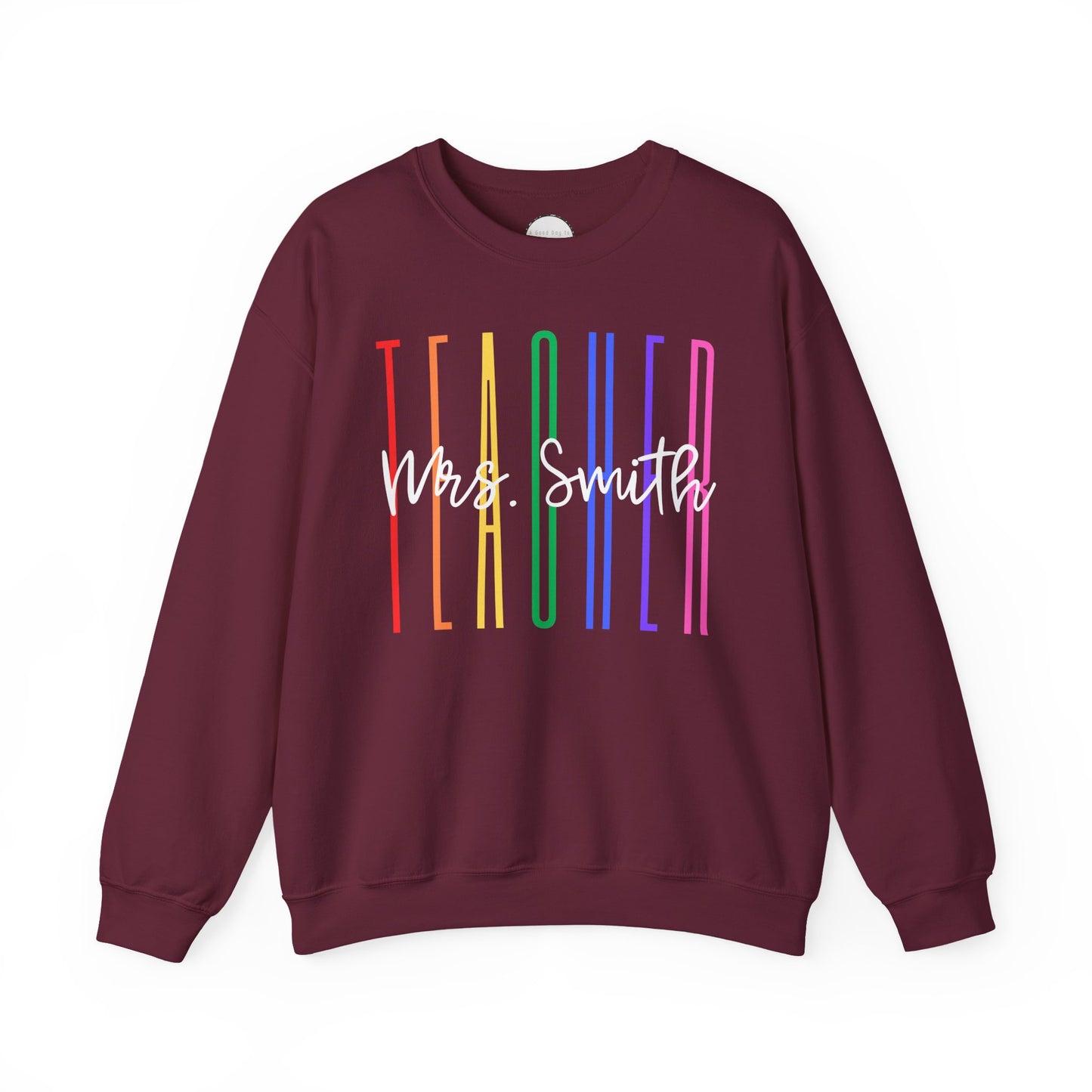Rainbow Teacher Crewneck with Chest Personalization