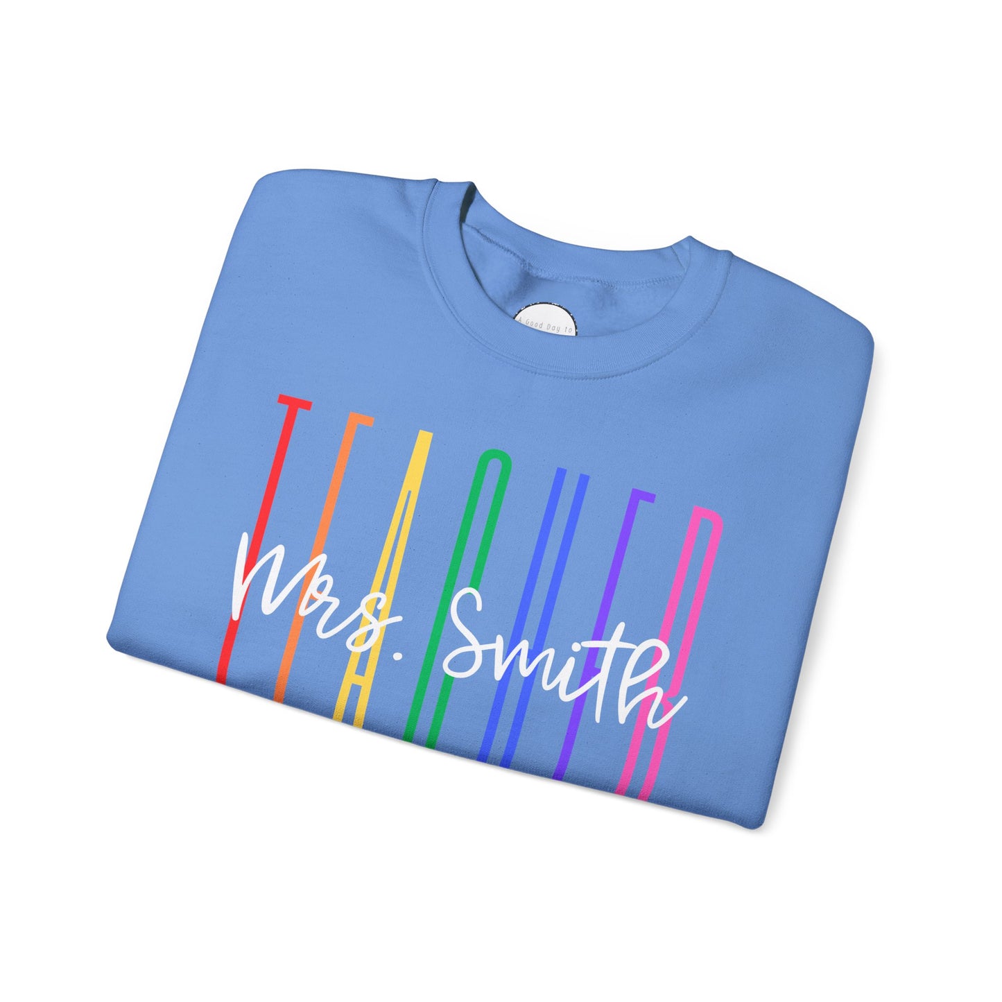 Rainbow Teacher Crewneck with Chest Personalization