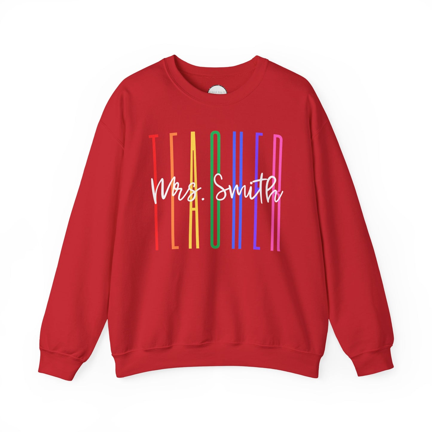 Rainbow Teacher Crewneck with Chest Personalization