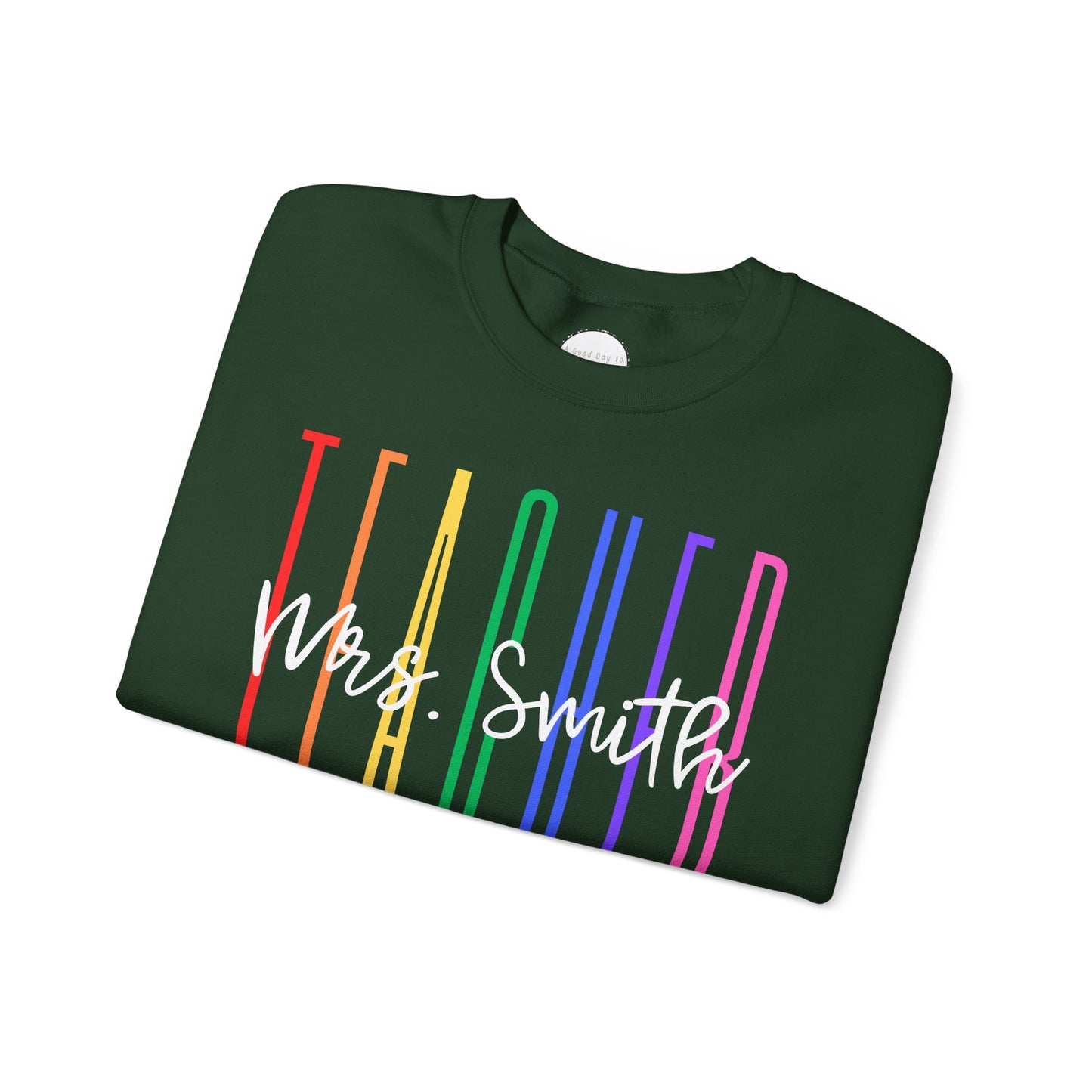 Rainbow Teacher Crewneck with Chest Personalization