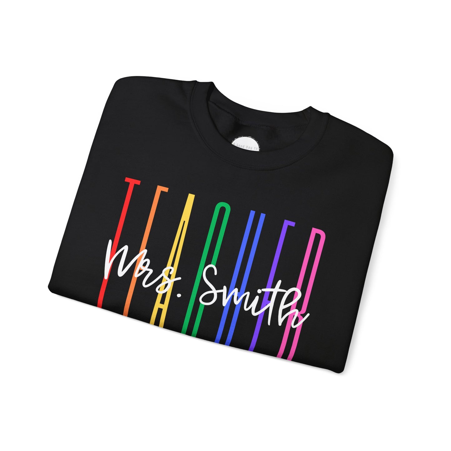 Rainbow Teacher Crewneck with Chest Personalization