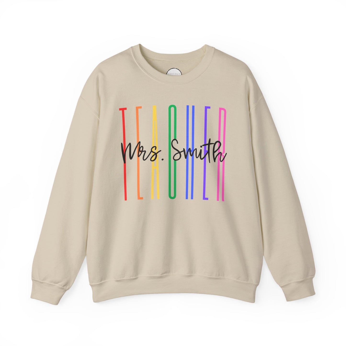 Rainbow Teacher Crewneck with Chest Personalization