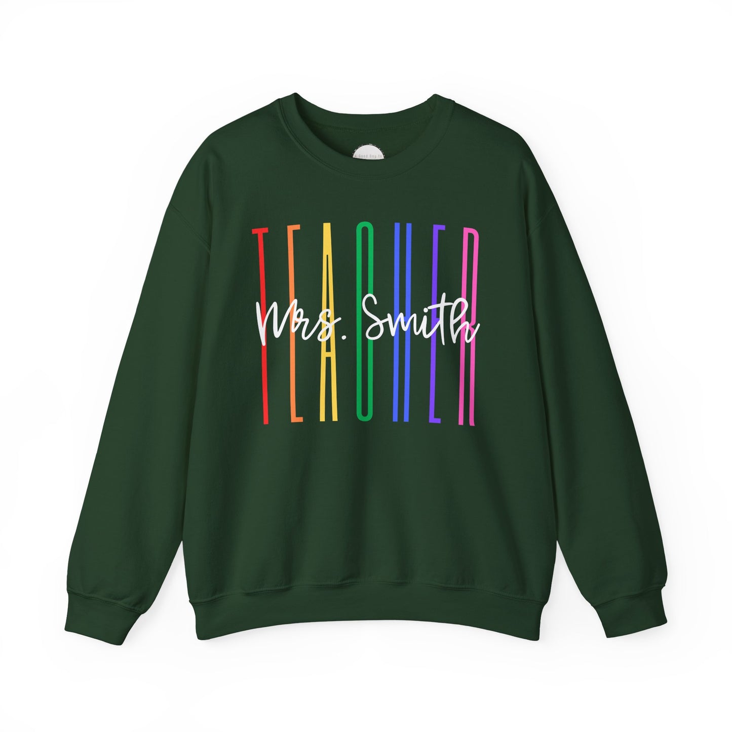 Rainbow Teacher Crewneck with Chest Personalization