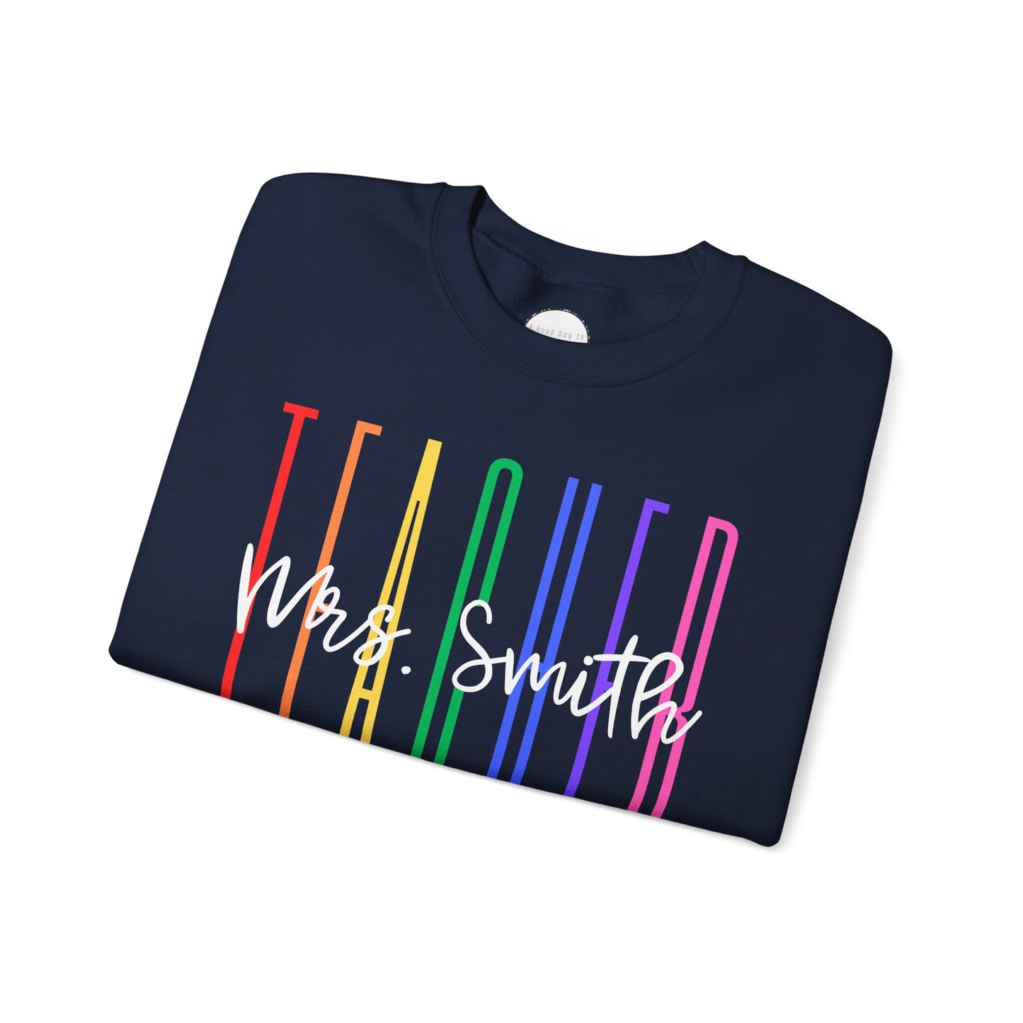 Rainbow Teacher Crewneck with Chest Personalization