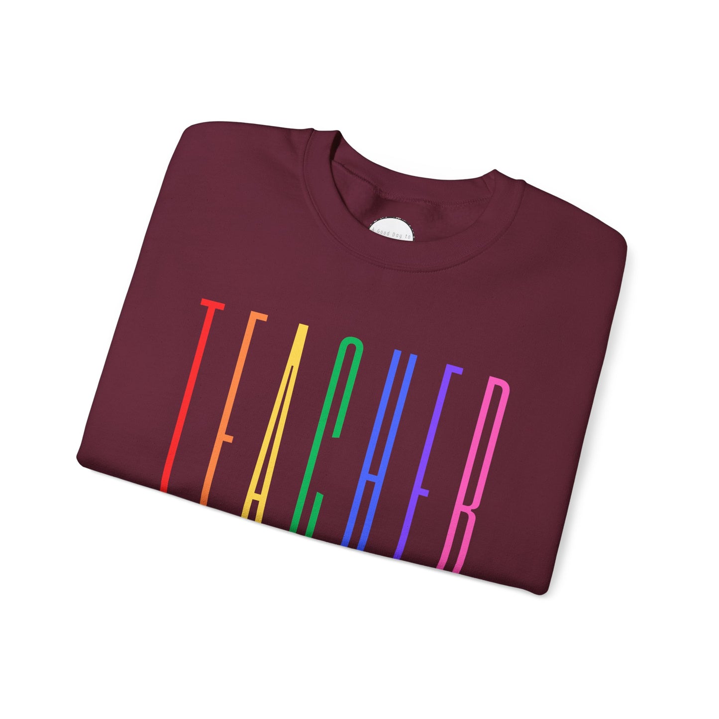 Rainbow Teacher Crewneck with Sleeve Personalization