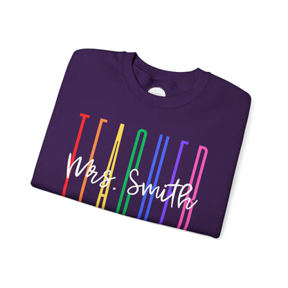 Rainbow Teacher Crewneck with Chest Personalization