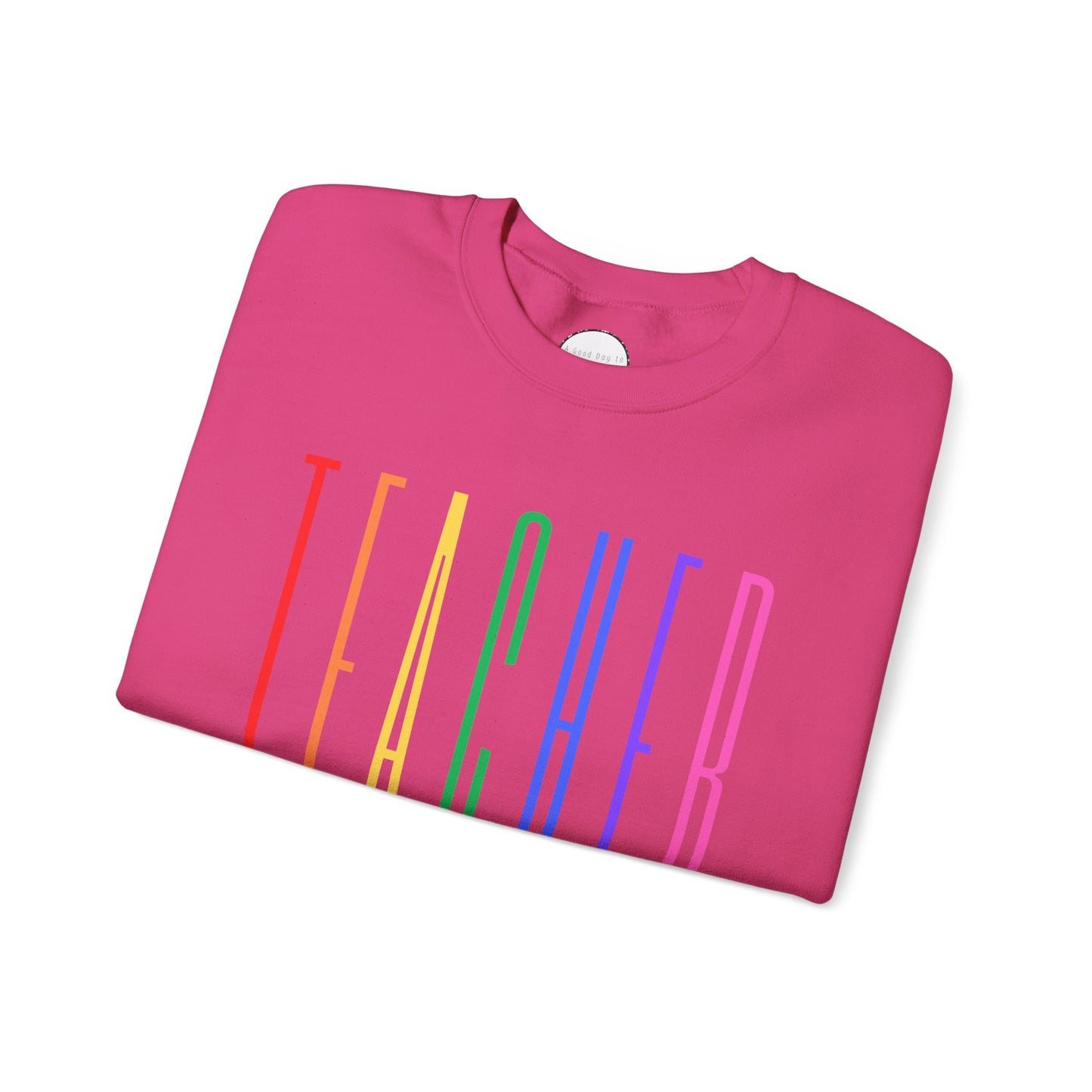 Rainbow Teacher Crewneck with Sleeve Personalization