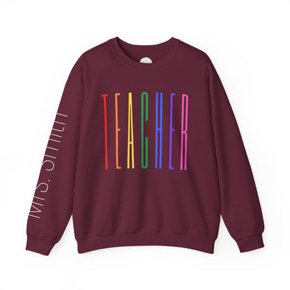 Rainbow Teacher Crewneck with Sleeve Personalization