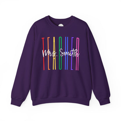 Rainbow Teacher Crewneck with Chest Personalization