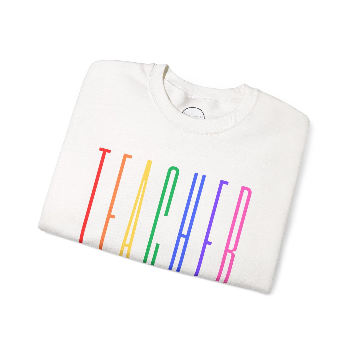 Rainbow Teacher Crewneck with Sleeve Personalization