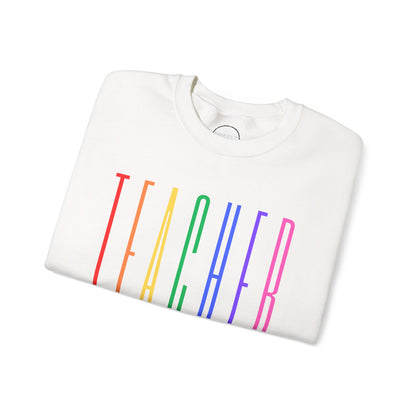 Rainbow Teacher Crewneck with Sleeve Personalization