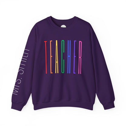 Rainbow Teacher Crewneck with Sleeve Personalization