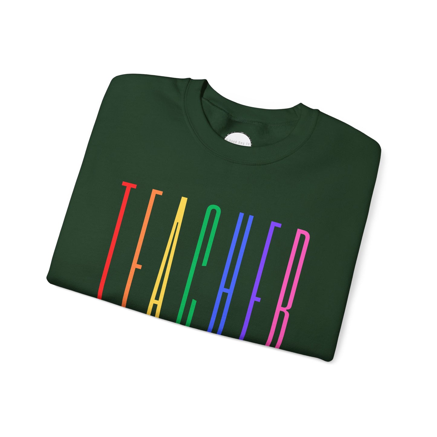Rainbow Teacher Crewneck with Sleeve Personalization