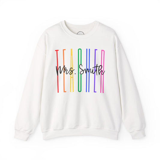 Rainbow Teacher Crewneck with Chest Personalization