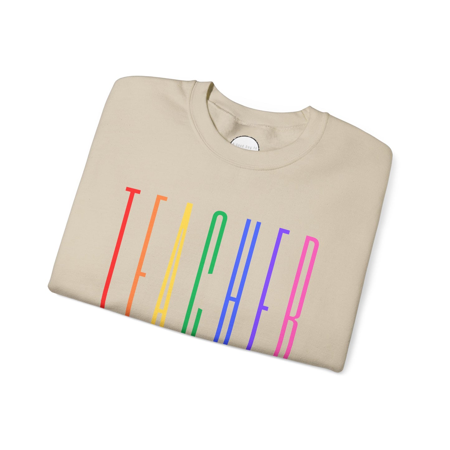 Rainbow Teacher Crewneck with Sleeve Personalization