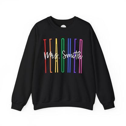 Rainbow Teacher Crewneck with Chest Personalization