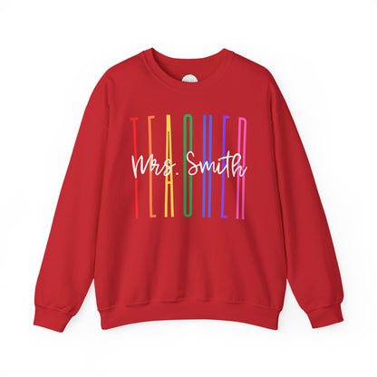 Rainbow Teacher Crewneck with Chest Personalization
