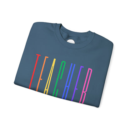Rainbow Teacher Crewneck with Sleeve Personalization