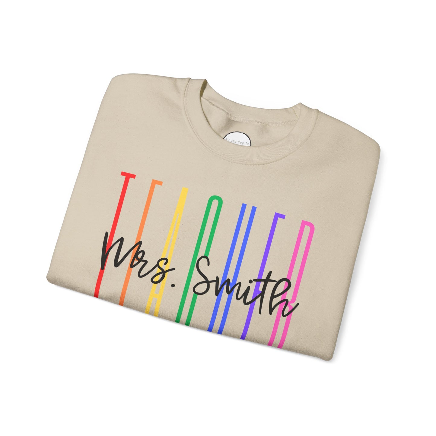 Rainbow Teacher Crewneck with Chest Personalization