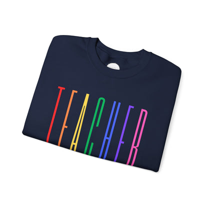 Rainbow Teacher Crewneck with Sleeve Personalization
