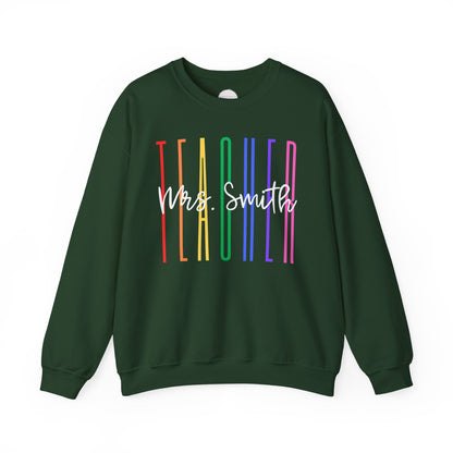 Rainbow Teacher Crewneck with Chest Personalization